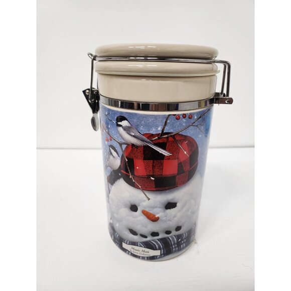 Vintage Thunder Mountain Ceramic Snowman Clamp Canister Kitchen Storage Jar - Picture 7 of 13